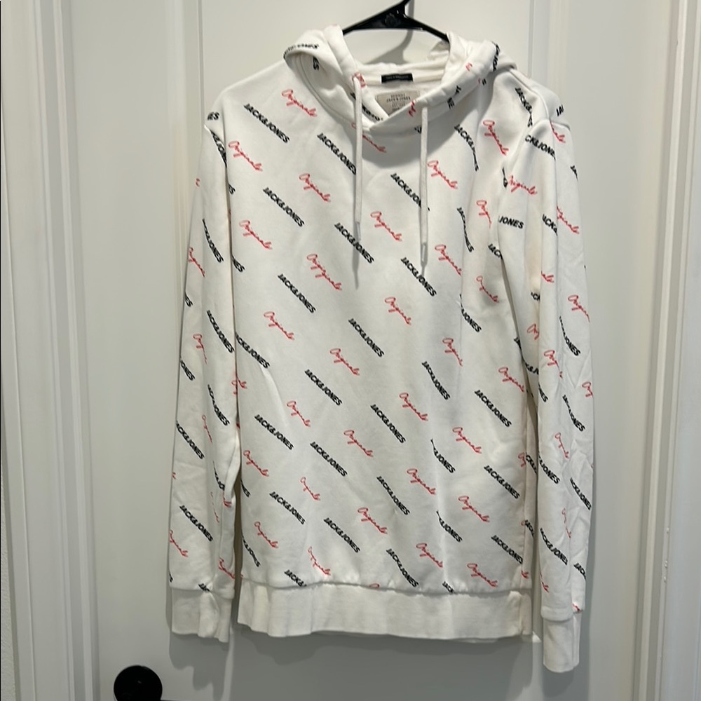 Jack&Jones Men’s White Logo pullover Hoodie
